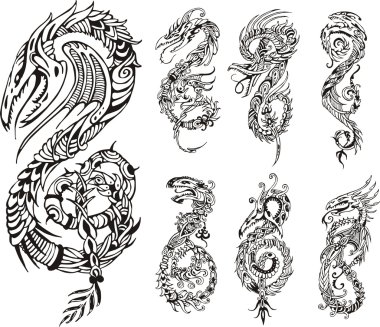 Stylized dragons as initial S clipart