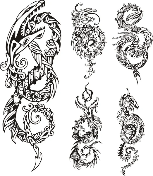 Stylized dragon knot tattoos — Stock Vector