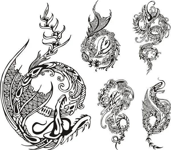 Tatuagens de dragão estilizadas — Vetor de Stock