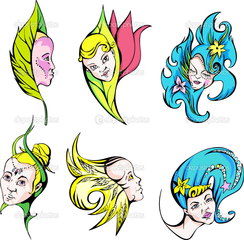 Disegni floreali ragazza serie di illustrazioni vettoriali di colore — Vettoriali di rorius