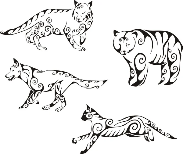 Animales depredadores en estilo tribal — Vector de stock