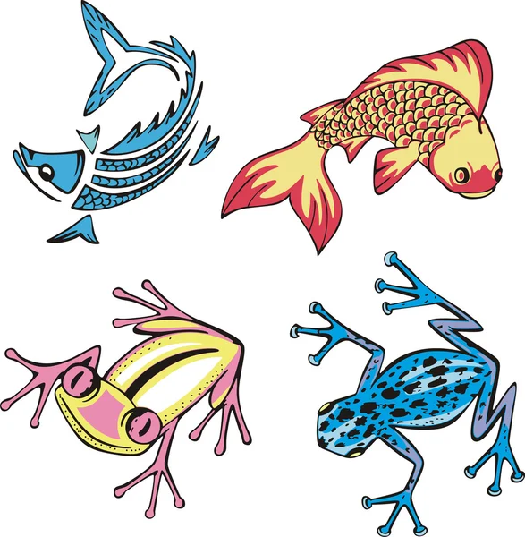 Fish and frogs — Stock Vector