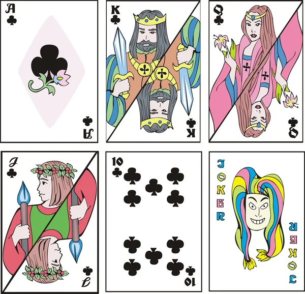 Speelkaarten - complect van clubs — Stockvector