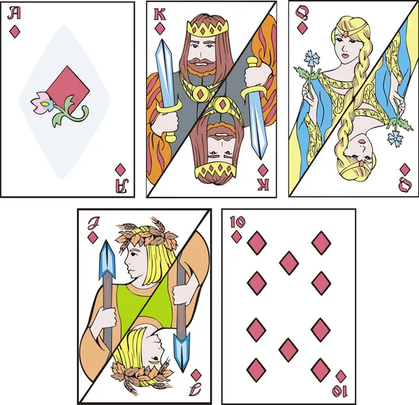 Cartes à jouer - complect de diamants — Image vectorielle