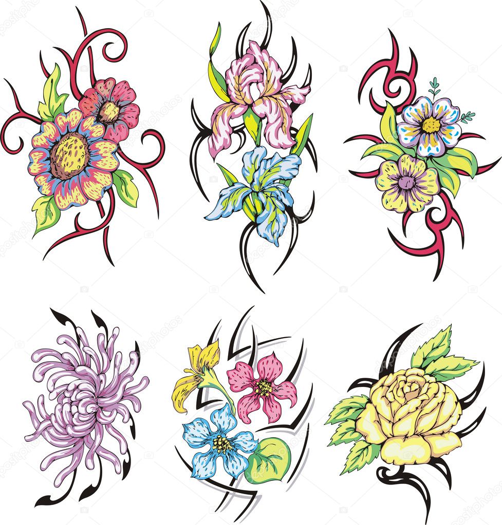 Colorful tribal flower tattoos Stock Vector by ©rorius 42846277