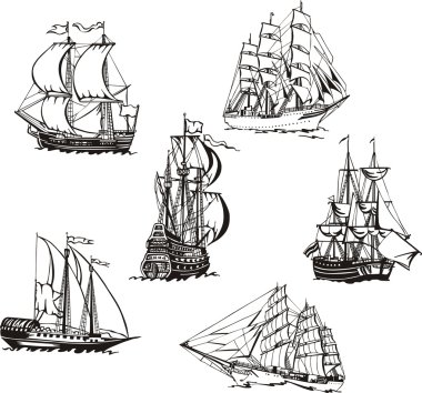 Sketches of sailing ships clipart