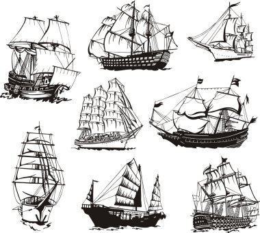 Sketches of sailing ships clipart