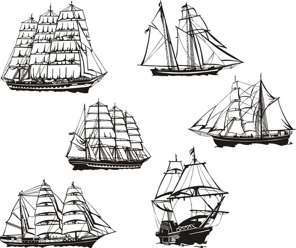 Sketches of sailing ships — Stock Vector