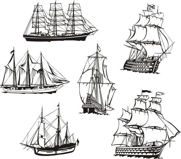 Эскизы парусных лодок — стоковый вектор