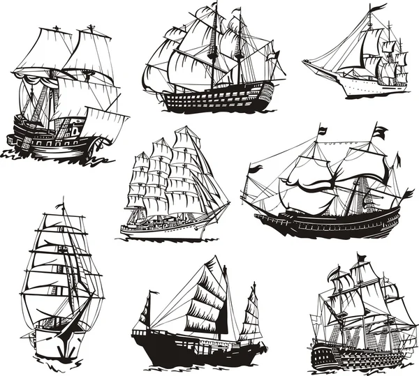 Sketches of sailing ships — Stock Vector