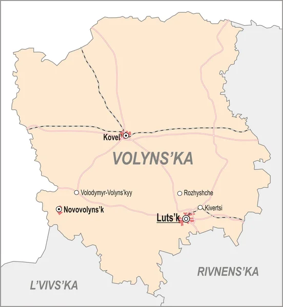 La mappa di Oblast 'di Volyn — Vettoriale Stock
