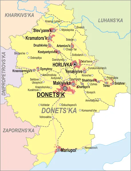 El mapa de Donetsk Oblast — Vector de stock