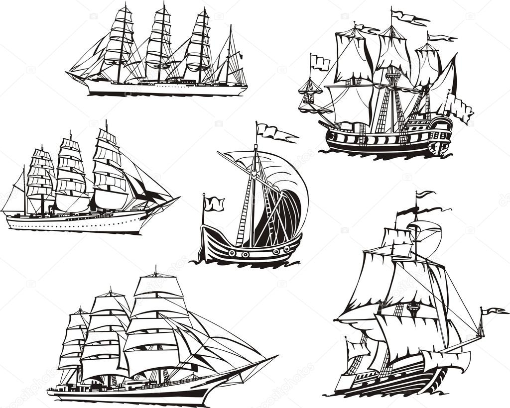 Sketches of sailing vessels