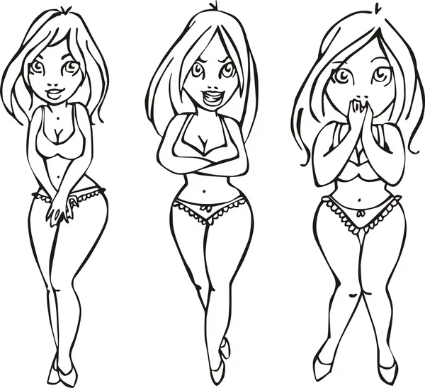 Trois jolies filles en maillot de bain — Image vectorielle