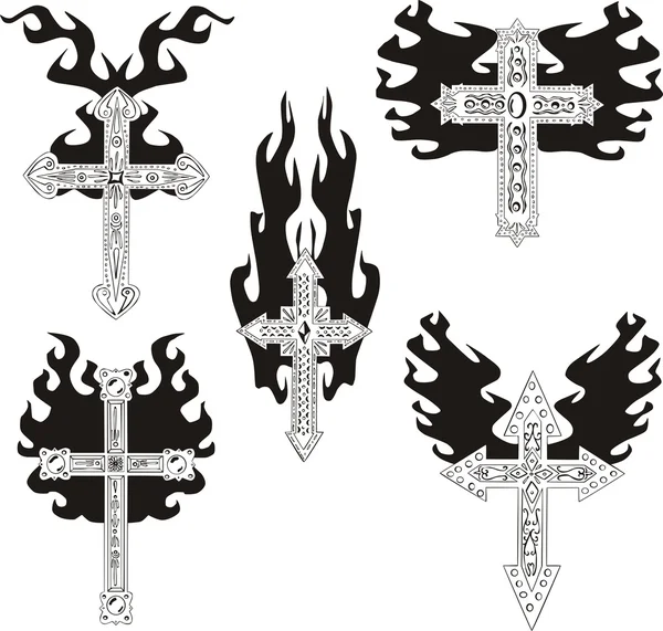 Crosses with flames — Stock Vector