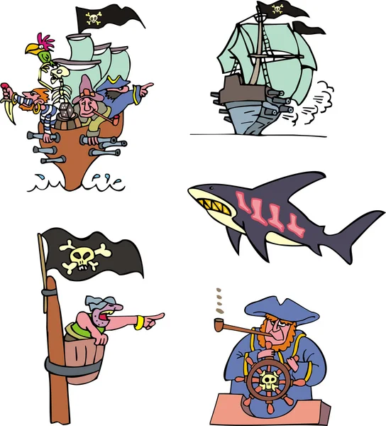 Barcos piratas y mar — Archivo Imágenes Vectoriales