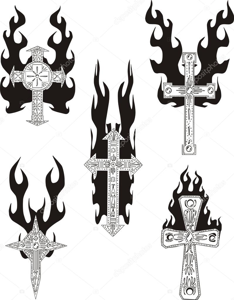 Crosses with flames