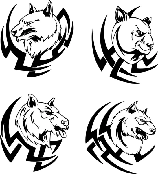 Predator animal head tattoos — Stock Vector