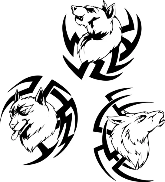 Tatuajes de cabeza de lobo predador — Archivo Imágenes Vectoriales