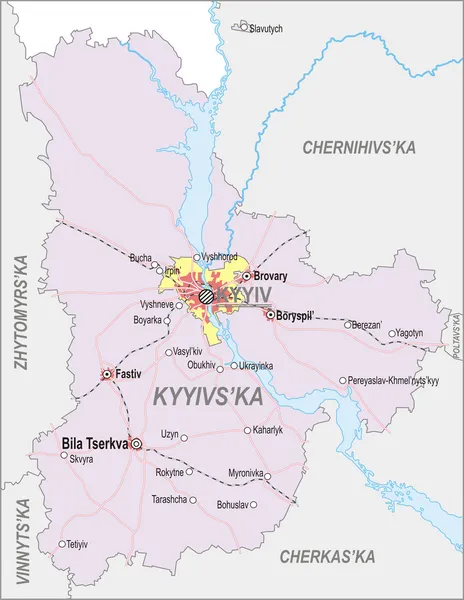 Mapa de Kiev Oblast y la ciudad de Kiev — Vector de stock