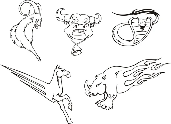 Tatuajes - animales diversos — Vector de stock