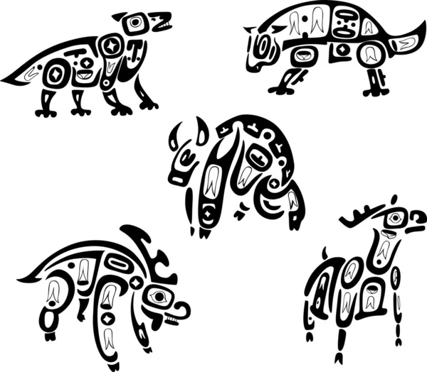 Los indios indígenas mostraban dibujos tribales. Animales. — Archivo Imágenes Vectoriales