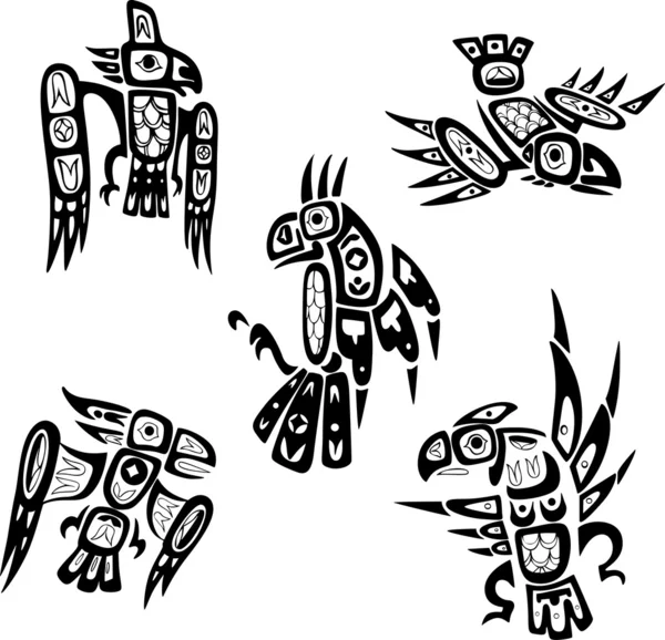 Yerli Hint shoshone aşiret çizimler. kuşlar — Stok Vektör
