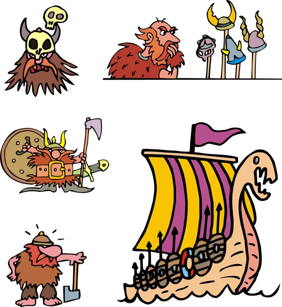 Varios dibujos animados vikingos — Vector de stock