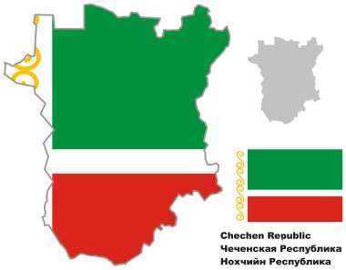 Çeçenistan bayrağı ile anahat Haritası