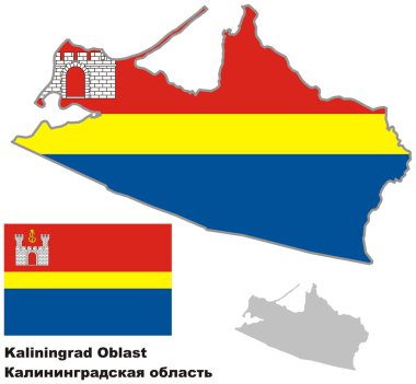 outline map of Kaliningrad Oblast with flag clipart
