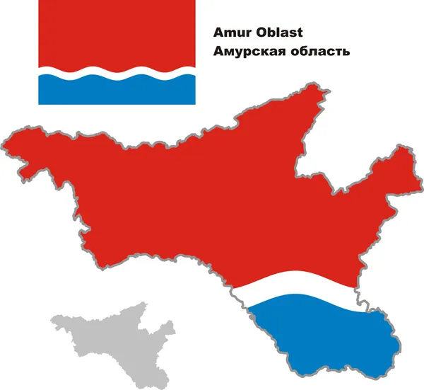 Mappa dettagliata di Oblast 'di Amur con la bandiera — Vettoriale Stock