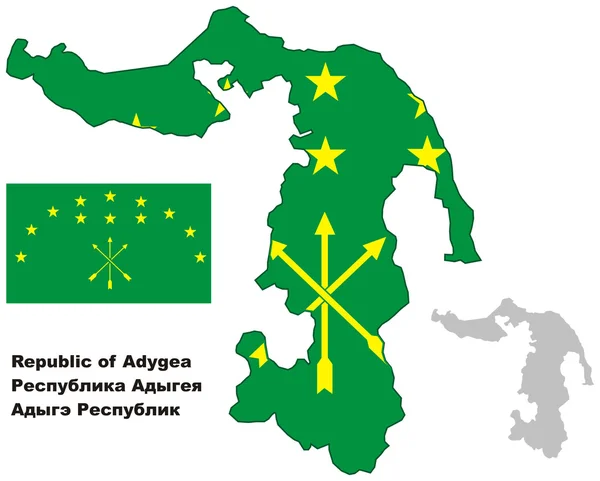Outline map of Adygea with flag — Stock Vector