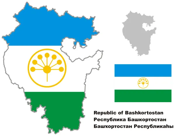 Outline map of Bashkortostan with flag — Stock Vector