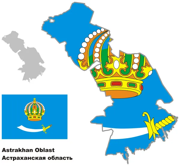 Outline map of Astrakhan Oblast with flag — Stock Vector