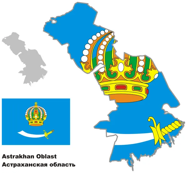 Esboço mapa de Oblast de Astrakhan com bandeira —  Vetores de Stock