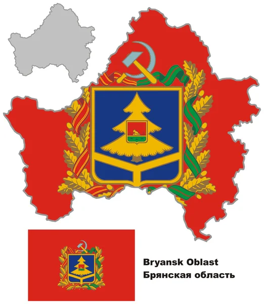 Carte générale de l'oblast de Bryansk avec drapeau — Image vectorielle