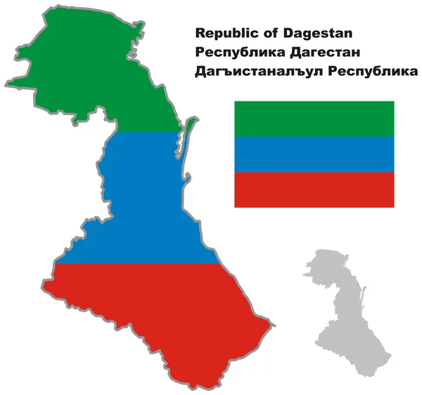 Esquema mapa de Daguestán con bandera — Vector de stock