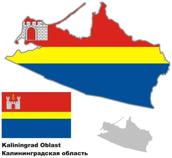 Kaliningrad oblast bayrak ile anahat Haritası — Stok Vektör