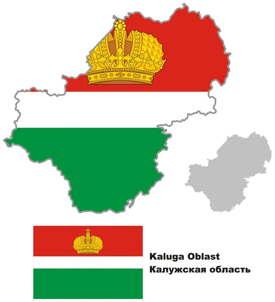 Outline map of Kaluga Oblast with flag — Stock Vector