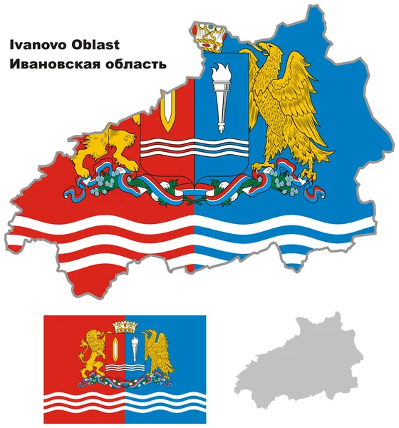 Outline map of Ivanovo Oblast with flag — Stock Vector