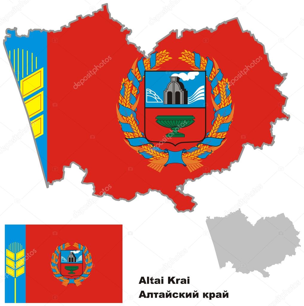 outline map of Altai krai with flag