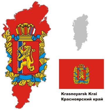 krasnoyarsk Krayı bayrak ile anahat Haritası