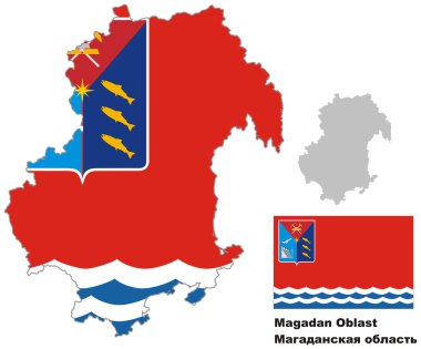 magadan oblast bayrak ile anahat Haritası
