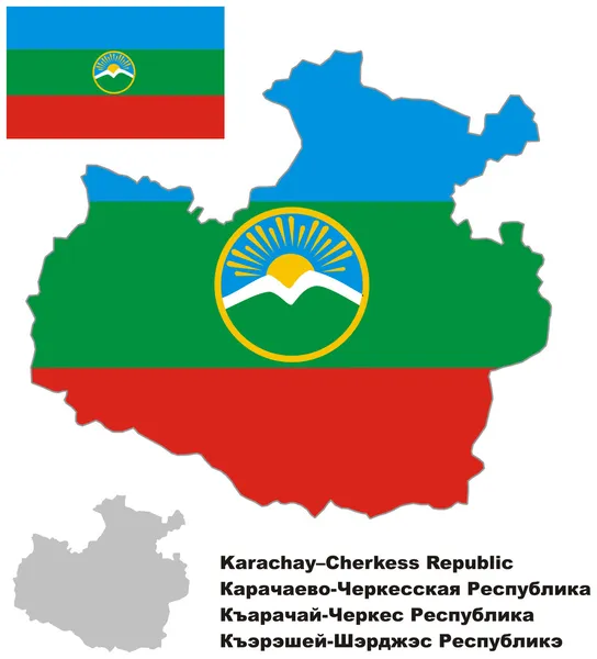 Mapa esquemático de Karachay-Cherkessia con bandera — Vector de stock