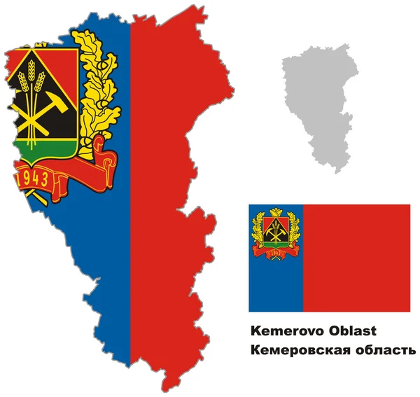 Outline map of Kemerovo Oblast with flag — Stock Vector