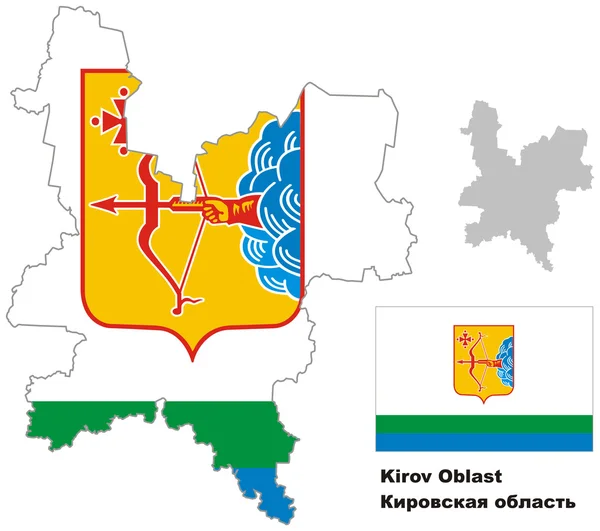 Outline map of Kirov Oblast with flag — Stock Vector