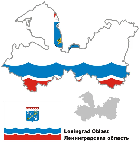 Outline map of Leningrad Oblast with flag — Stock Vector