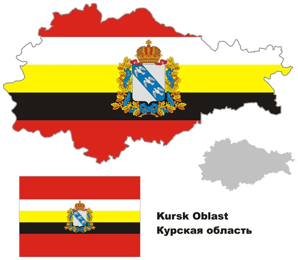 Esquema mapa del óblast de Kursk con bandera — Vector de stock