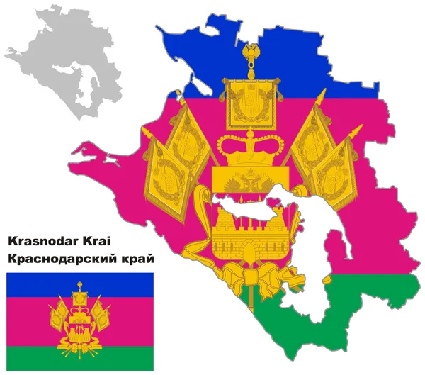 Контур карту Краснодарського краю з прапором Ліцензійні Стокові Ілюстрації