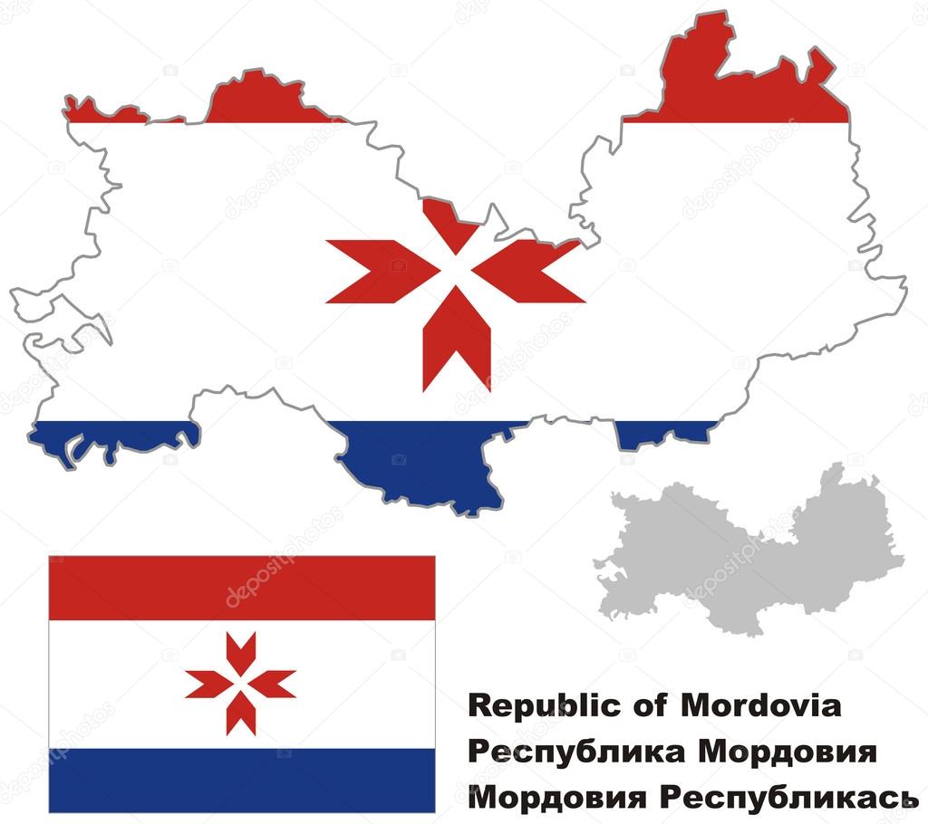 outline map of Mordovia with flag